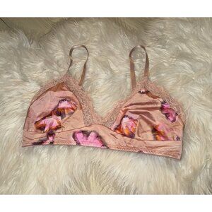 Auden Unlined Bralette Bra Satin Wire Free Printed Womens S Small Pink